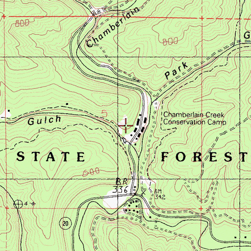 Topographic Map of Chamberlain Creek Conservation Camp, CA