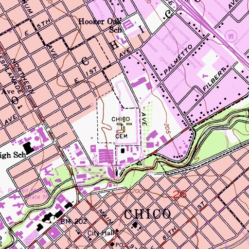 Topographic Map of Chico Cemetery, CA