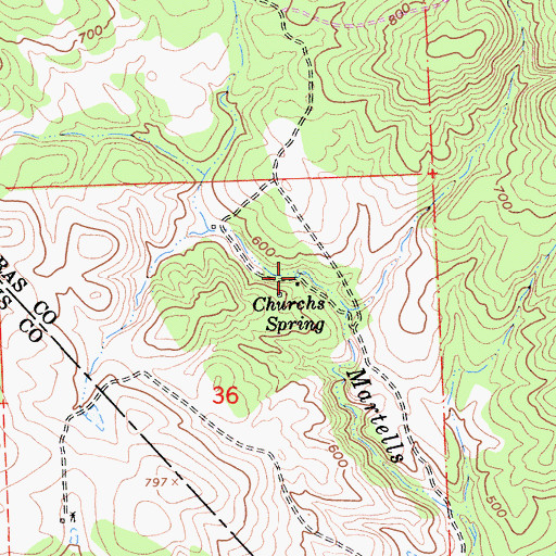 Topographic Map of Churchs Spring, CA