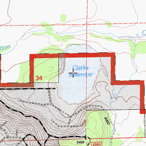 Topographic Map of Clarks Reservoir, CA