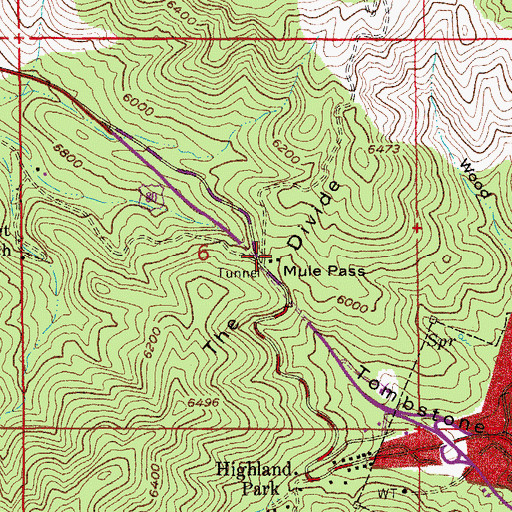 Topographic Map of Mule Pass Tunnel, AZ