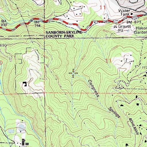 Topographic Map of Congress Springs Canyon, CA
