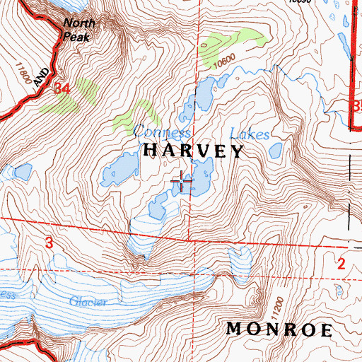 Topographic Map of Conness Lakes, CA