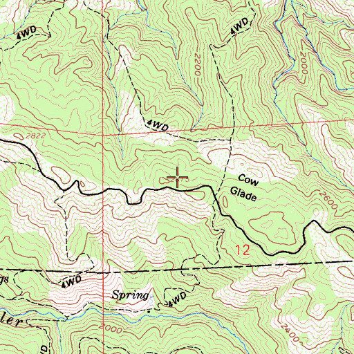 Topographic Map of Cow Glade, CA