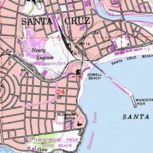 Topographic Map of Cowell Beach, CA