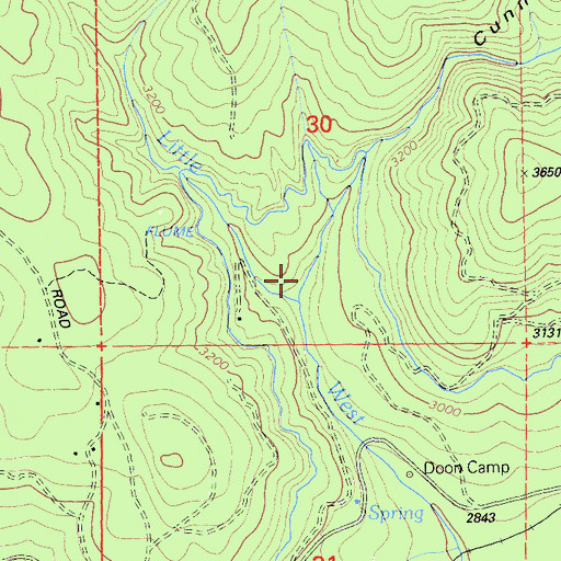 Topographic Map of Cunningham Ravine, CA