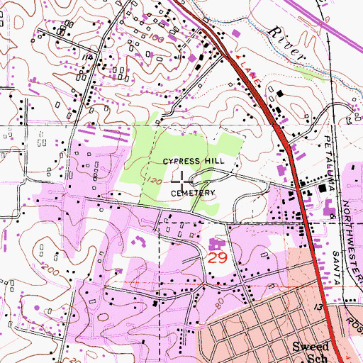 Topographic Map of Cypress Hill Memorial Park, CA