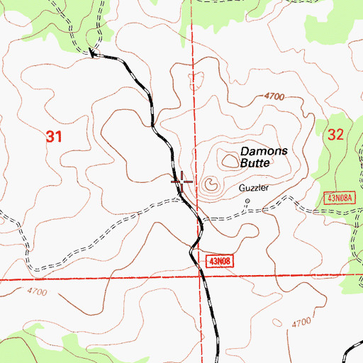 Topographic Map of Damons Butte, CA