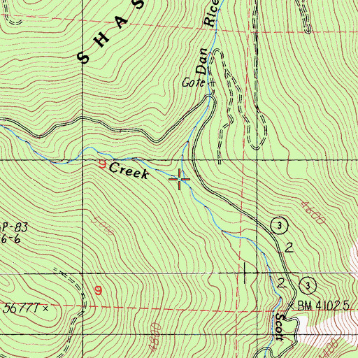 Topographic Map of Dan Rice Creek, CA