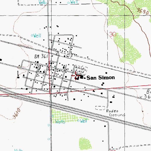 Topographic Map of San Simon Elementary School, AZ