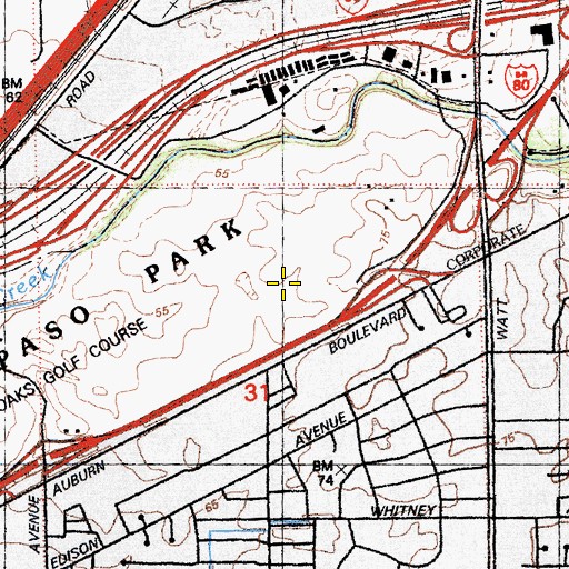 Topographic Map of Del Paso Park, CA