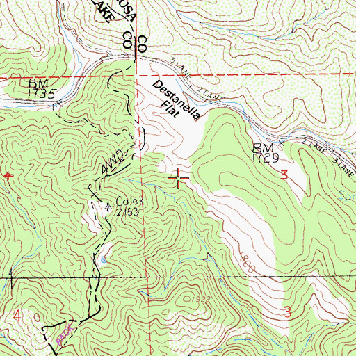 Topographic Map of Destanella Flat, CA