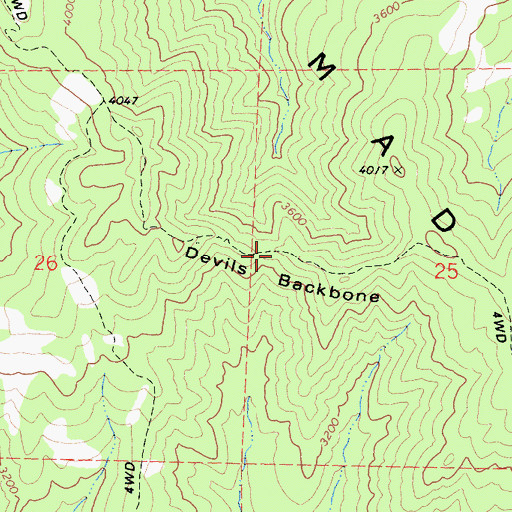 Topographic Map of Devils Backbone, CA