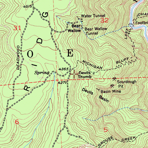 Topographic Map of Devils Thumb, CA