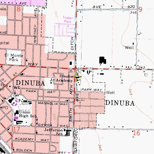 Topographic Map of Dinuba Junior Academy, CA