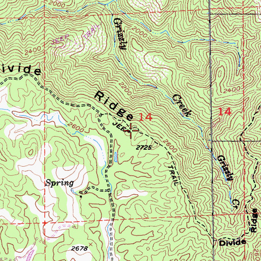 Topographic Map of Divide Ridge, CA