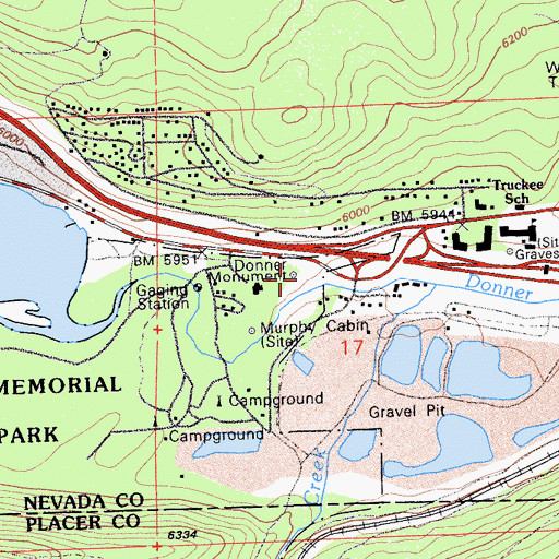 Topographic Map of Donner Monument, CA