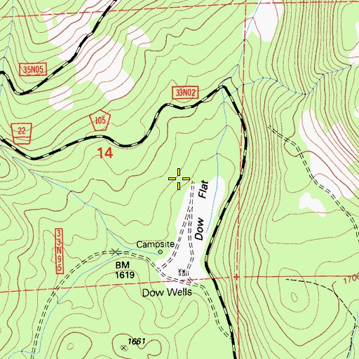 Topographic Map of Dow Flat, CA