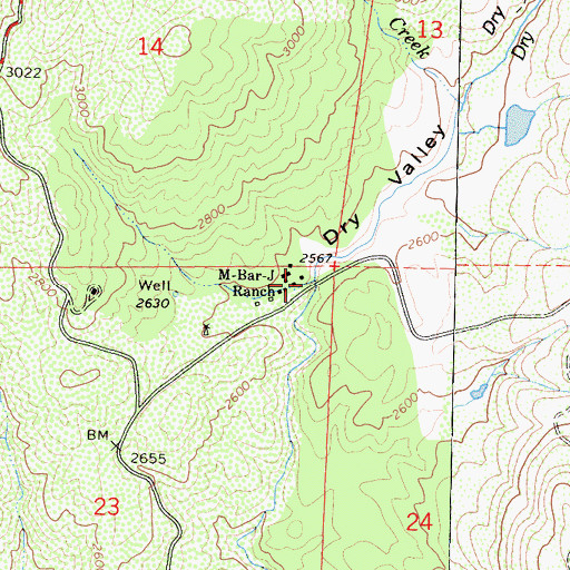 Topographic Map of Dry Valley, CA