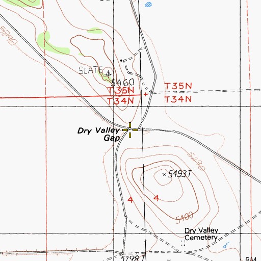 Topographic Map of Dry Valley Gap, CA