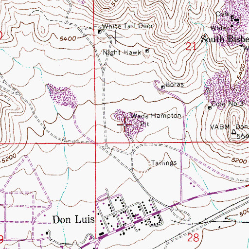 Topographic Map of Wade Hampton Pit Mine, AZ