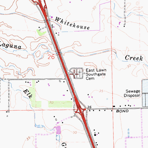 Topographic Map of East Lawn Elk Grove Memorial Park, CA
