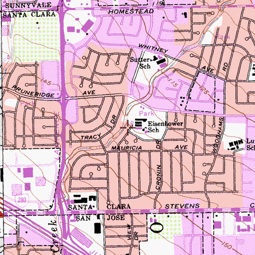 Topographic Map of Eisenhower Elementary School, CA