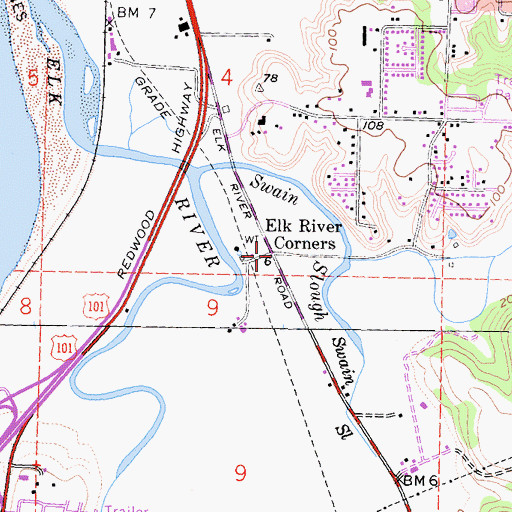 Topographic Map of Elk River Corners, CA
