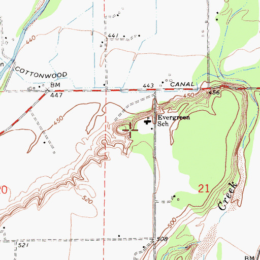 Topographic Map of Evergreen Elementary School, CA