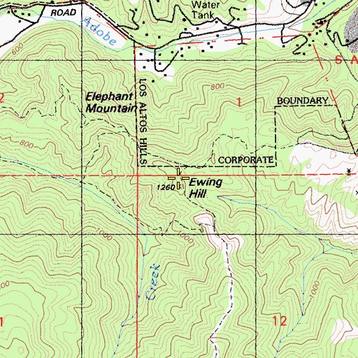 Topographic Map of Ewing Hill, CA