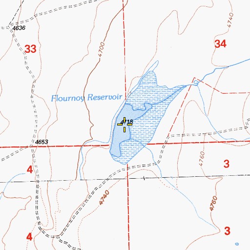 Topographic Map of Flournoy Reservoir, CA