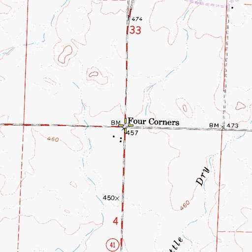 Topographic Map of Four Corners, CA