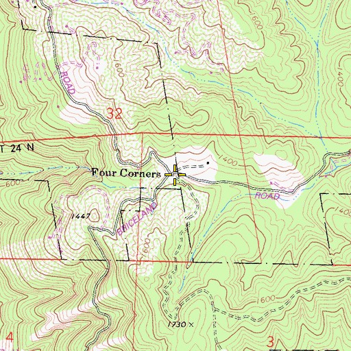 Topographic Map of Four Corners, CA