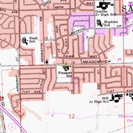 Topographic Map of Freeport Elementary School, CA