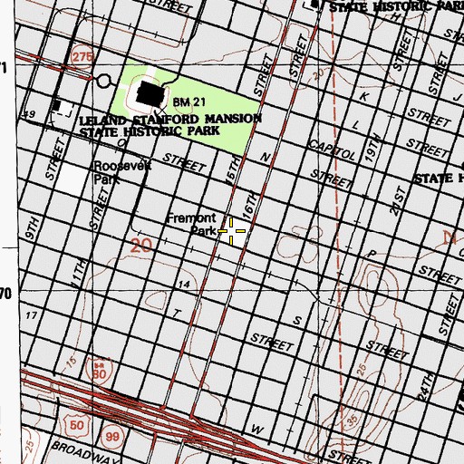 Topographic Map of Fremont Park, CA