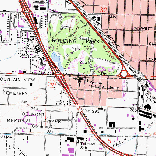 Topographic Map of Fresno Union Academy, CA