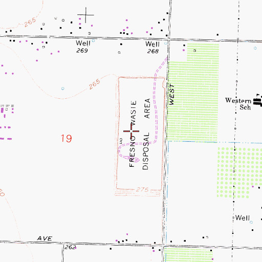 Topographic Map of Fresno Waste Disposal Area, CA