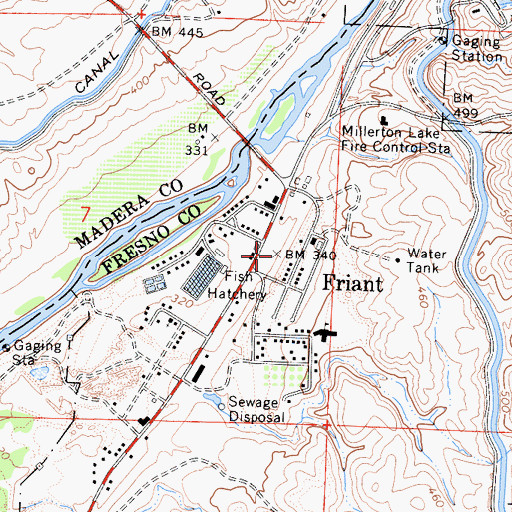 Topographic Map of Friant, CA