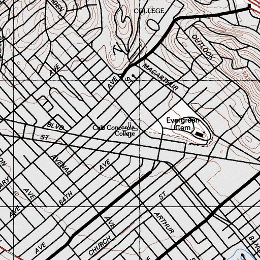 Topographic Map of Frick Middle School, CA