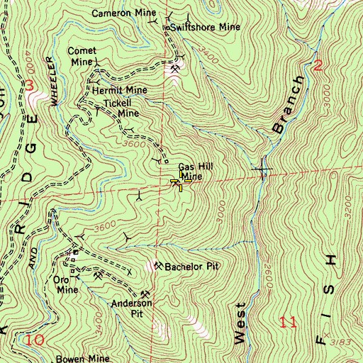 Topographic Map of Gas Hill Mine, CA