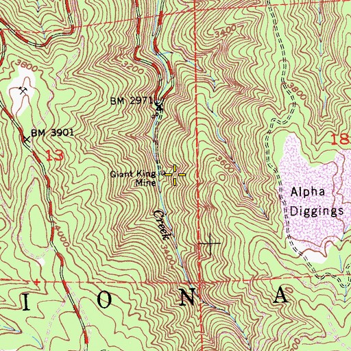 Topographic Map of Giant King Mine, CA