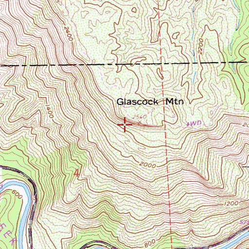 Topographic Map of Glascock Mountain, CA