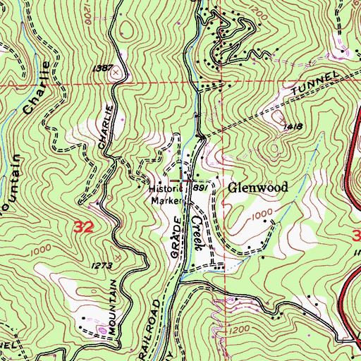 Topographic Map of Glenwood, CA