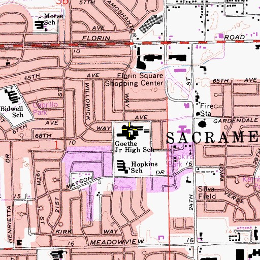 Topographic Map of Charles M Goethe Middle School, CA