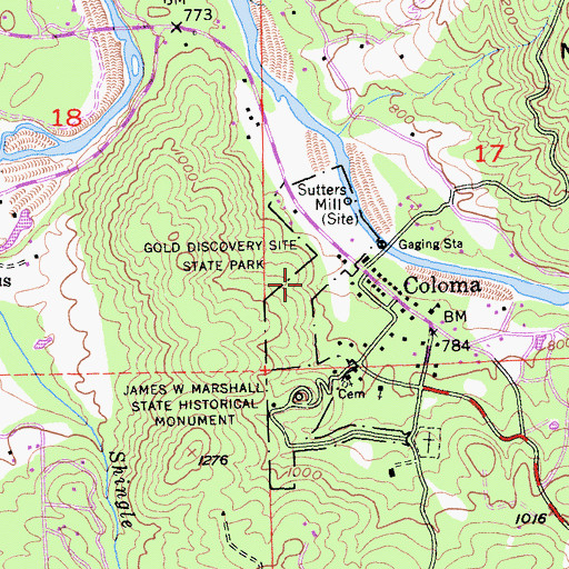 Topographic Map of Marshall Gold Discovery State Historic Park, CA
