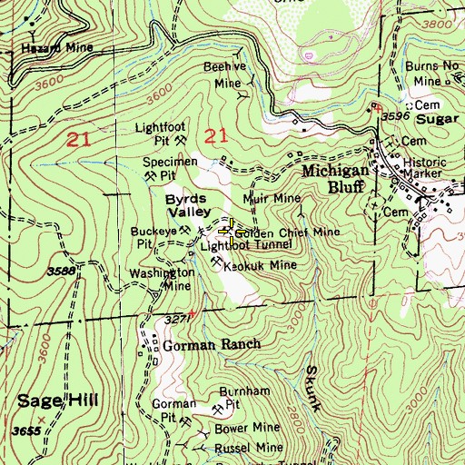 Topographic Map of Golden Chief Mine, CA