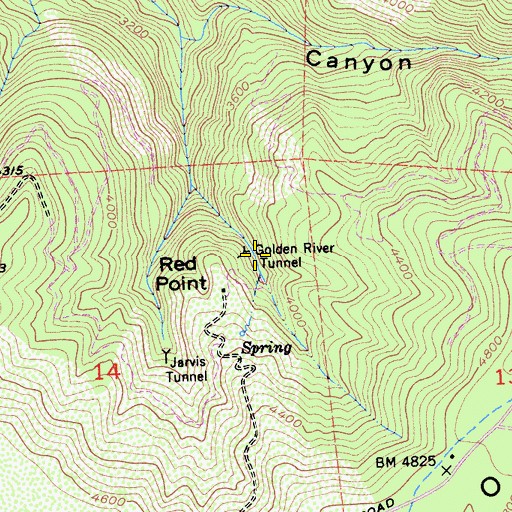 Topographic Map of Golden River Tunnel, CA