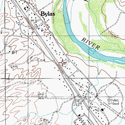 Topographic Map of Bylas Day School, AZ