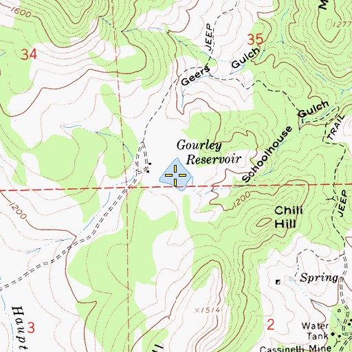 Topographic Map of Gourley Reservoir, CA