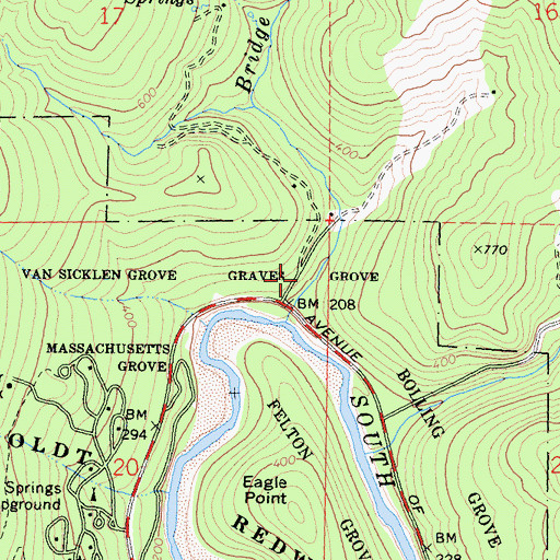 Topographic Map of Gravers Grove, CA